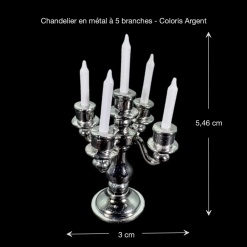 Chandelier miniature argenté à 5 branches avec dimensions