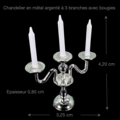 Chandelier miniature argenté avec dimensions 3,25 × 0,80 × 4,20 cm