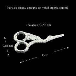 Ciseaux cigogne miniatures argentés avec dimensions