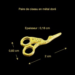 Ciseaux cigogne miniatures dorés avec dimensions
