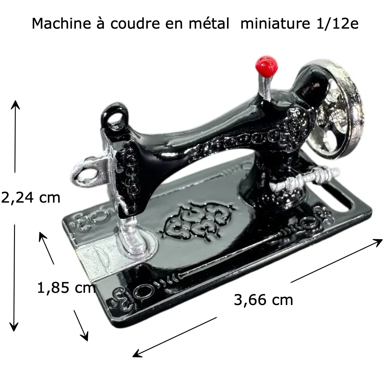Machine à coudre miniature avec flèches de mesure pour maison de poupée au 1/12e