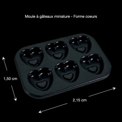 Dimensions du moule à gâteaux miniature avec 6 empreintes en forme de cœur