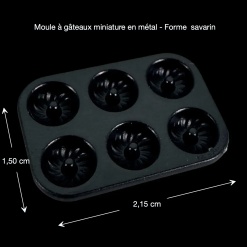 Dimensions du moule à savarins miniature en métal