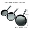 Poêles miniatures noires en métal avec dimensions de la grande poêle
