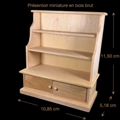 Présentoir miniature en bois brut avec dimensions au 1/12e
