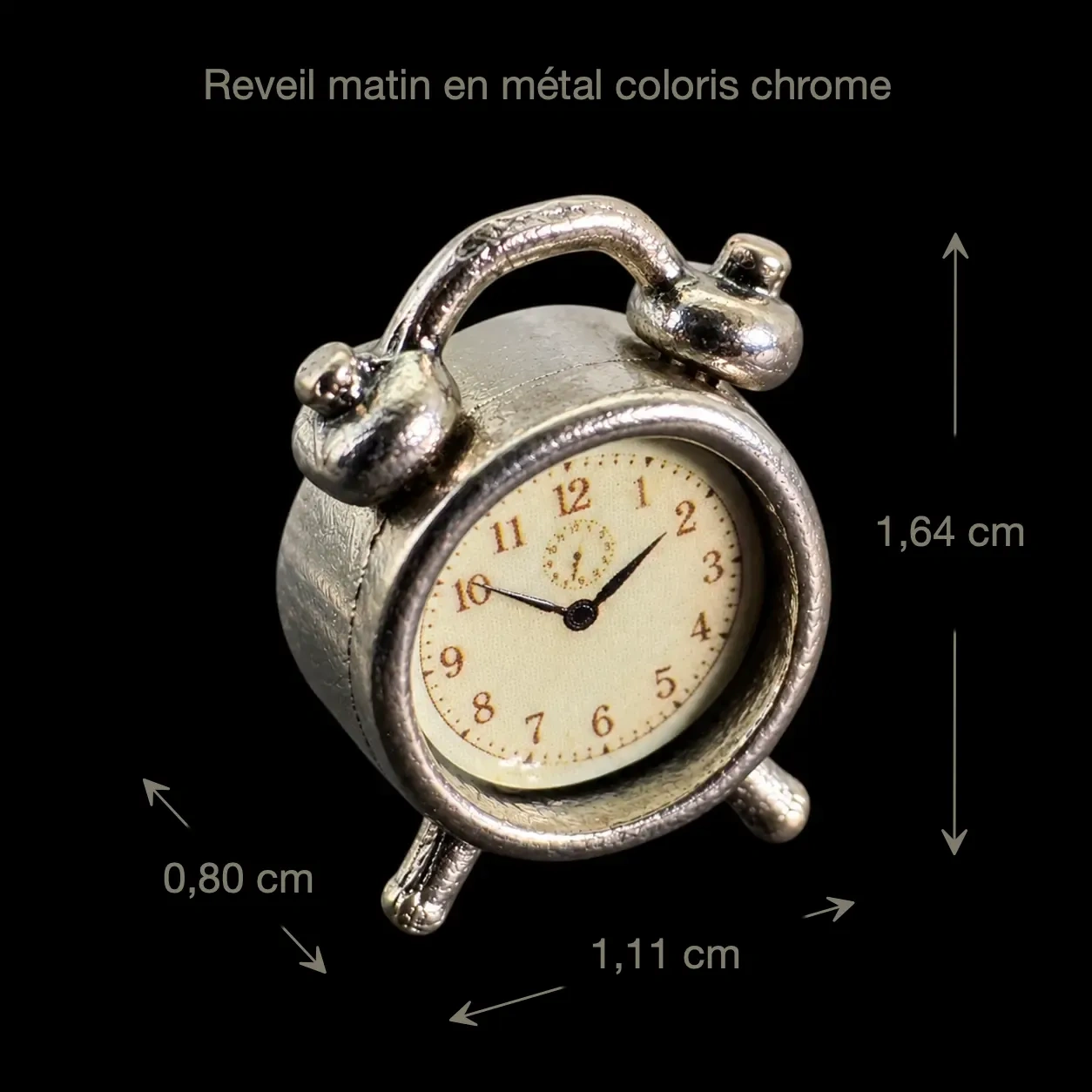 Réveil matin miniature chromé avec dimensions