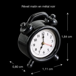 Réveil matin miniature noir avec dimensions