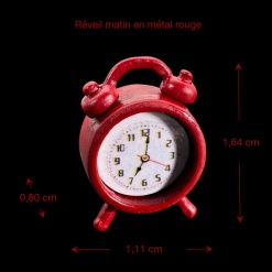 Dimensions du réveil matin miniature rouge en métal