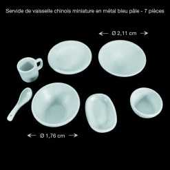 Service de vaisselle chinoise miniature bleu pâle avec dimensions