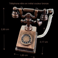 Dimensions du téléphone rétro miniature en métal couleur bronze