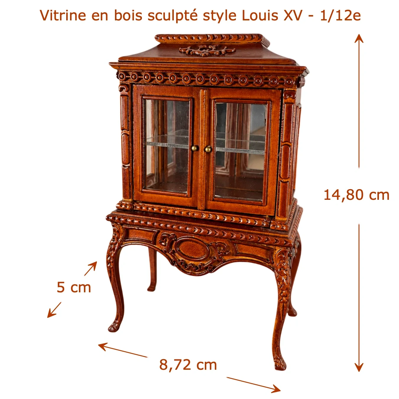 Dimensions de la vitrine miniature en bois sculpté 1/12e