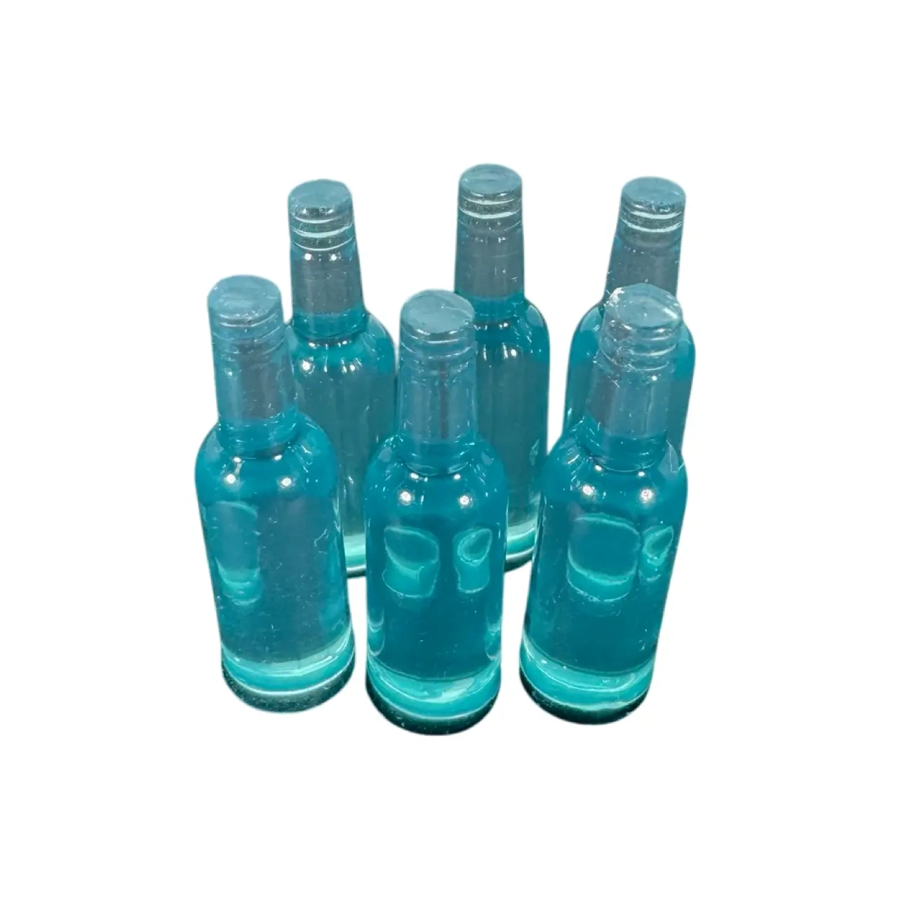 Bouteilles miniatures bleues en résine pour maison de poupée