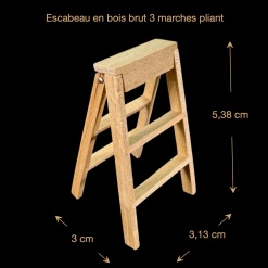 Dimensions de l'escabeau pliant miniature en bois brut