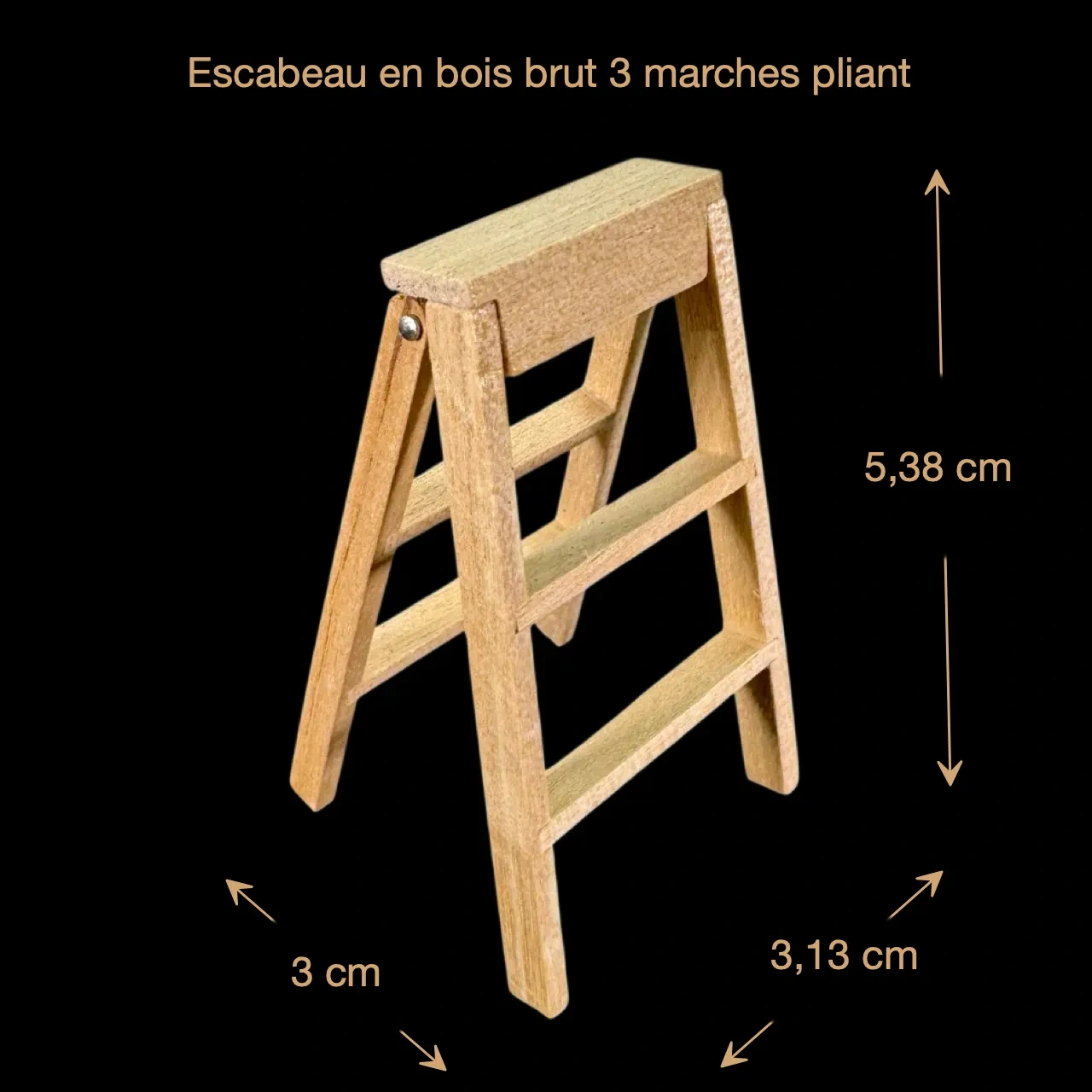 Dimensions de l'escabeau pliant miniature en bois brut