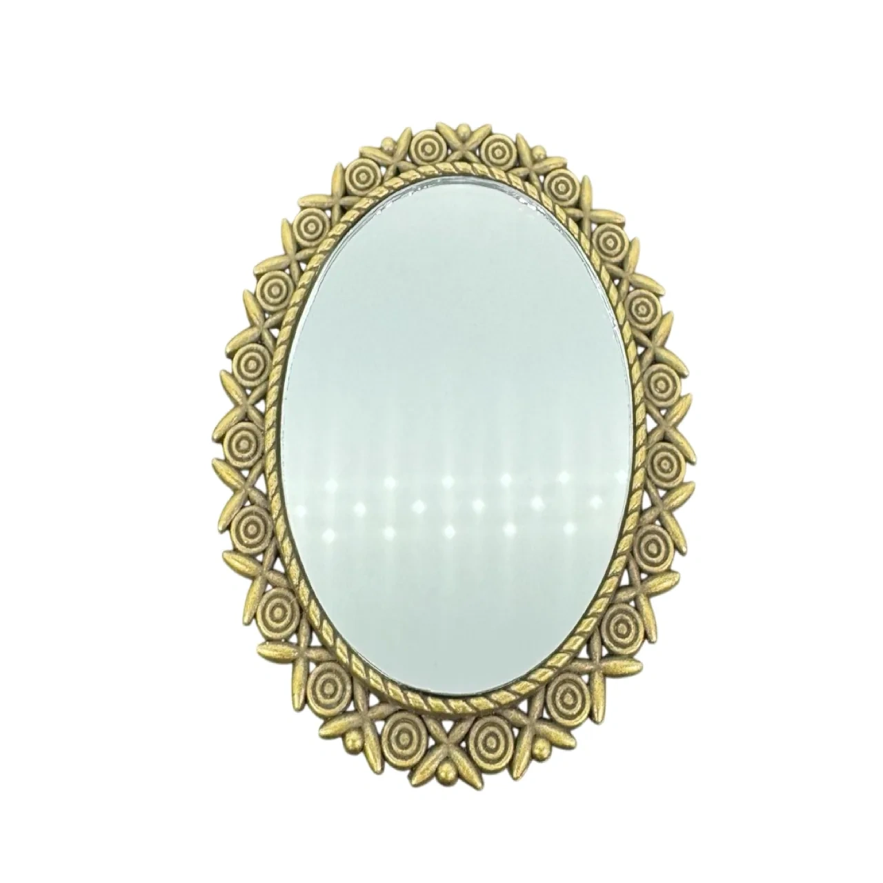 Miroir miniature ovale doré à décor floral sur fond blanc