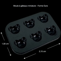 Dimensions du moule à gâteaux miniature avec 6 empreintes en forme de tête d'ours