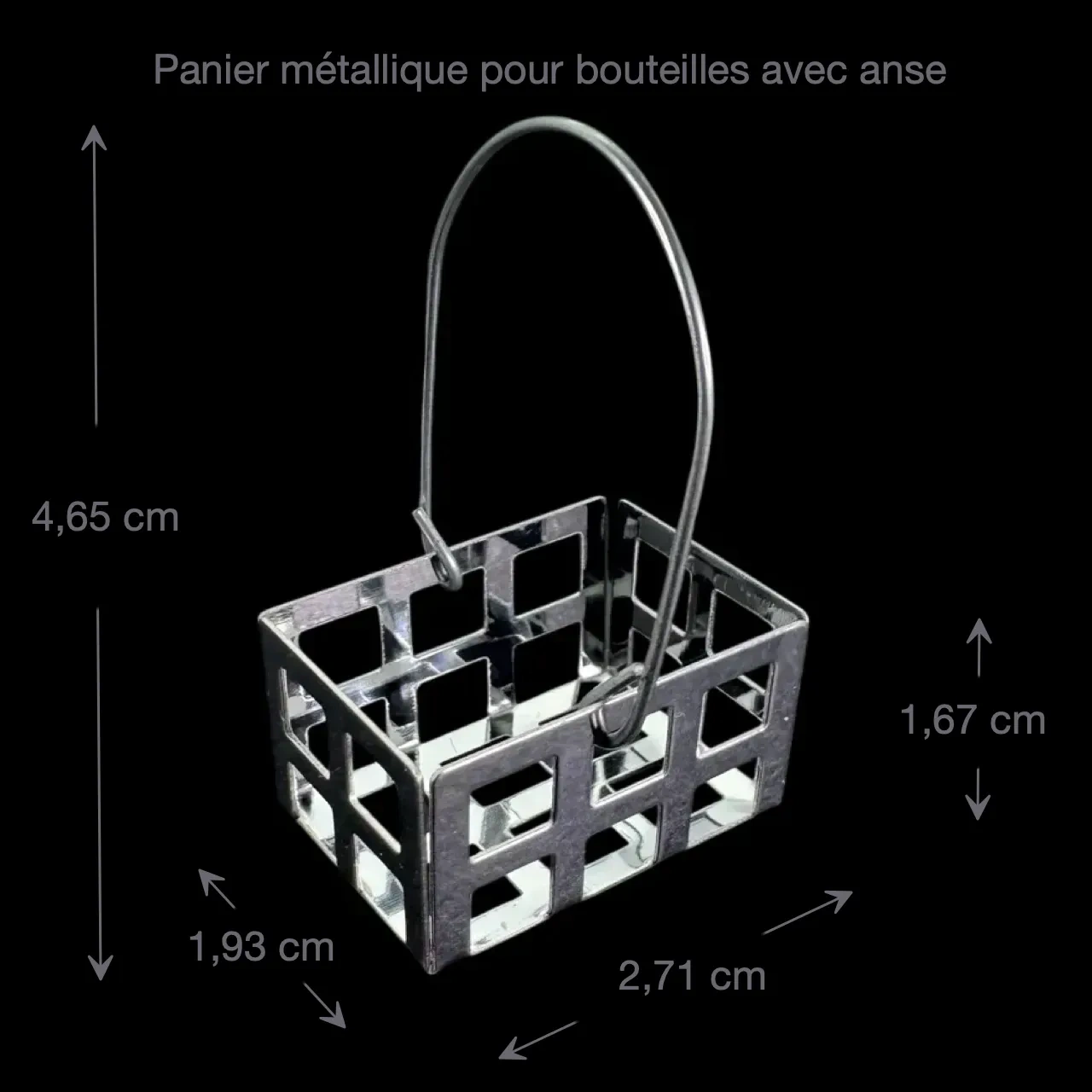 Dimensions du panier miniature pour bouteilles en métal