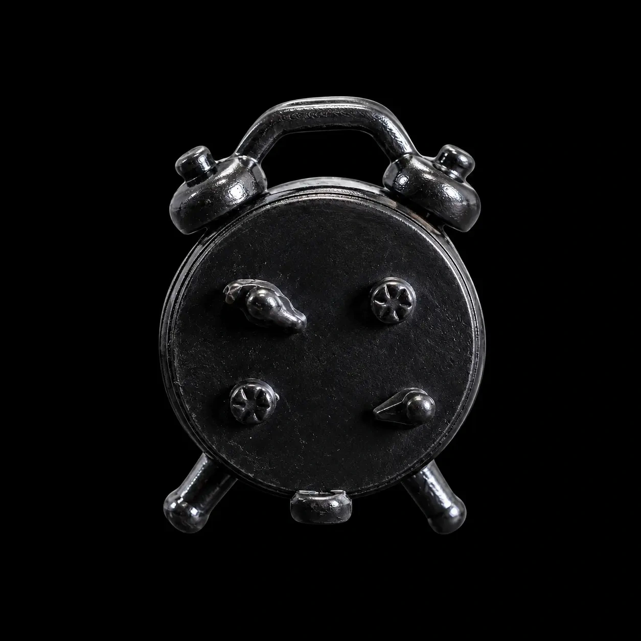 Vue arrière du réveil matin miniature noir en métal