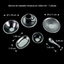Dimensions du service de vaisselle miniature en métal noir 7 pièces
