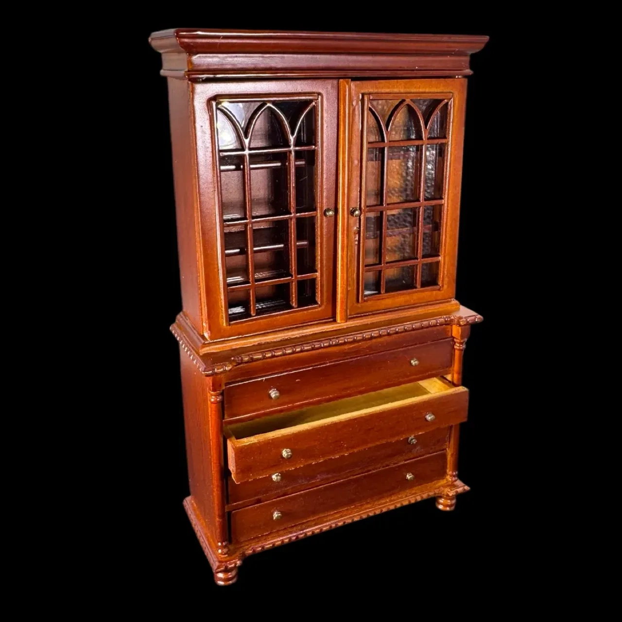 Bibliothèque miniature victorienne avec tiroir ouvert 1/12e
