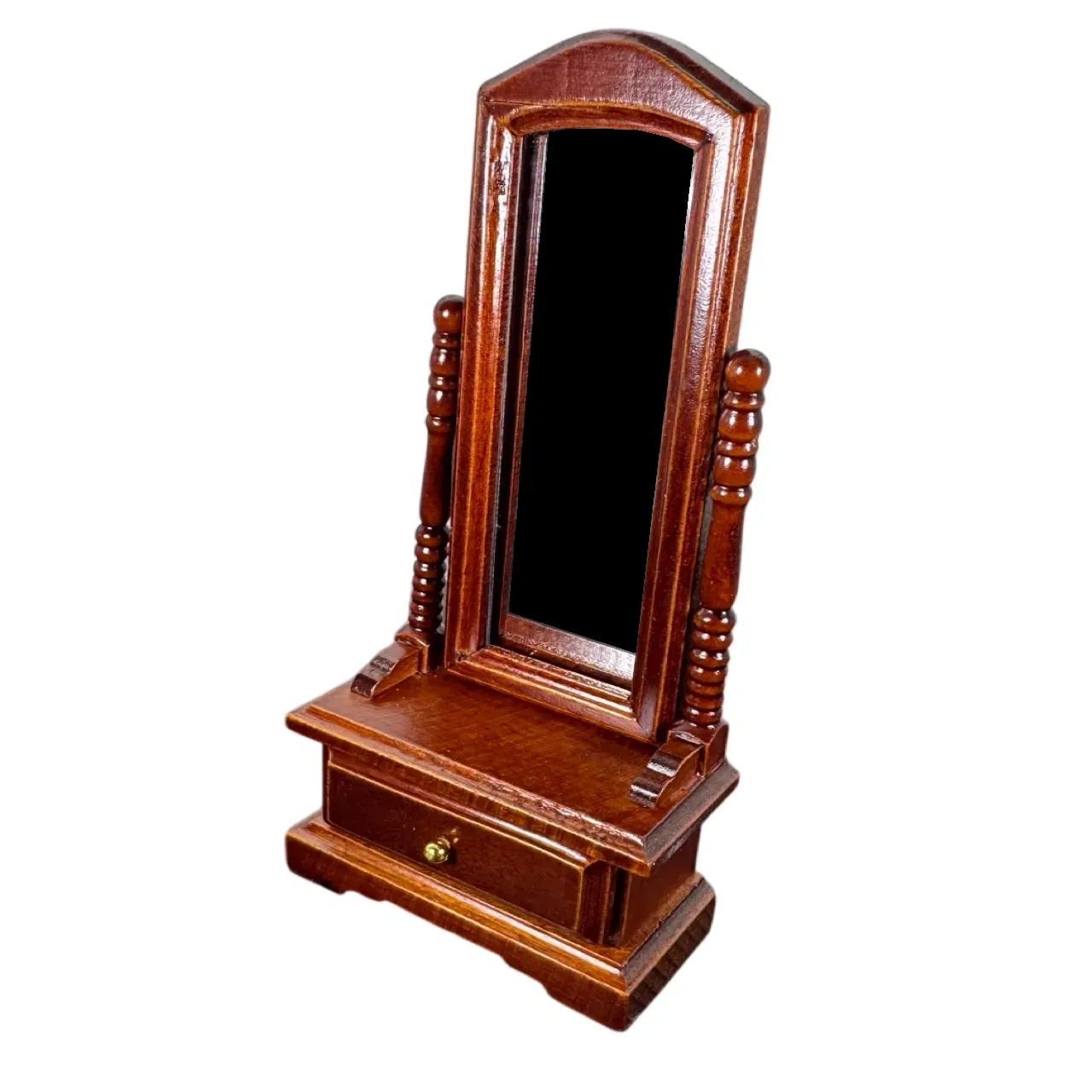 Psyché miniature pivotante en bois brun sur fond blanc au 1/12e