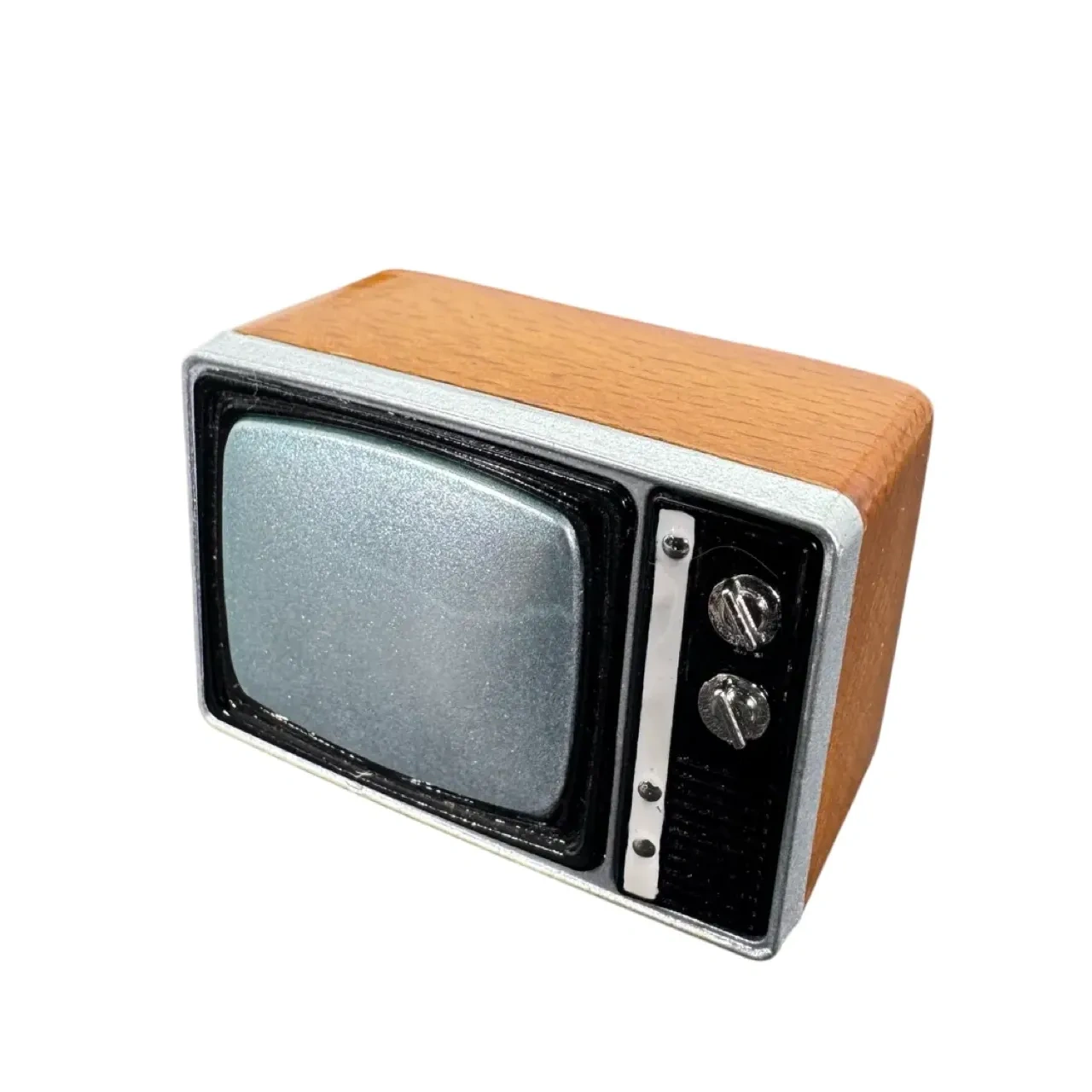 Ancien téléviseur miniature couleur bois noir et argenté 1/12e