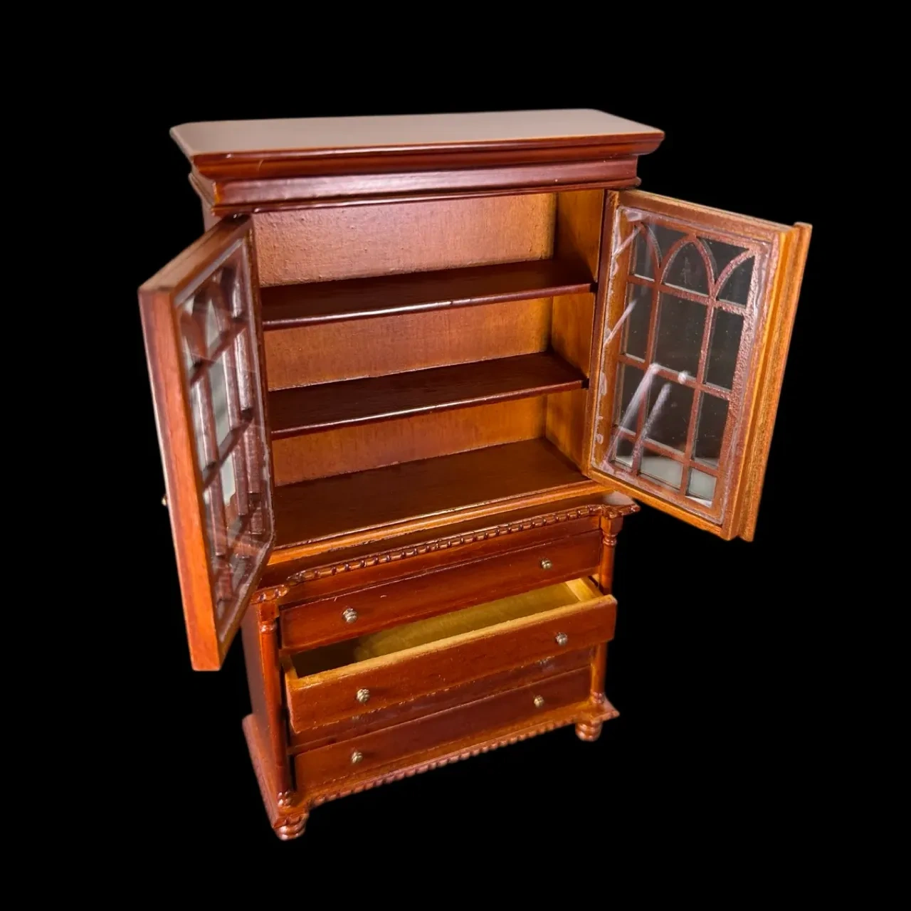 Bibliothèque vitrine miniature portes ouvertes 1/12e