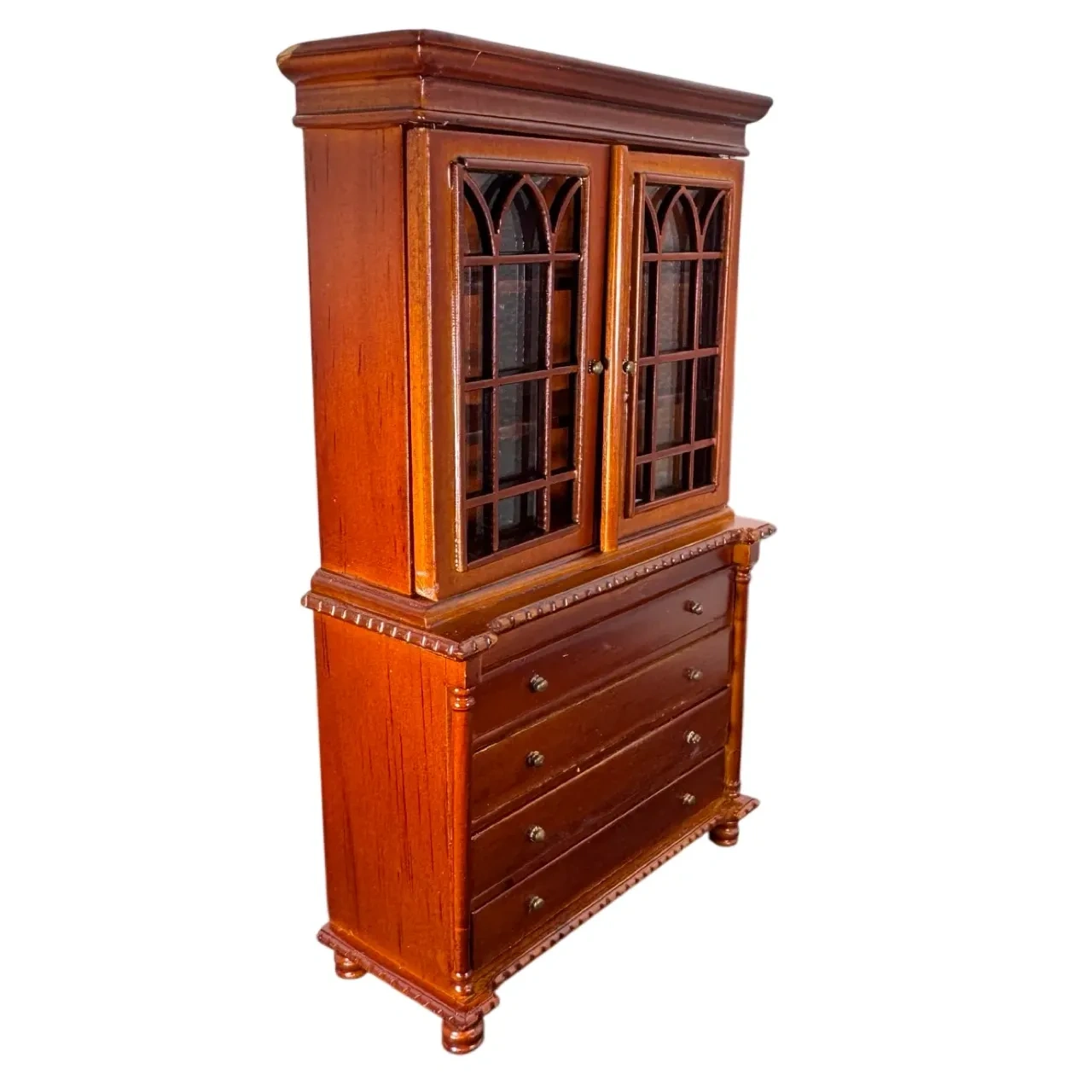 Bibliothèque vitrine miniature en bois noyer 1/12e
