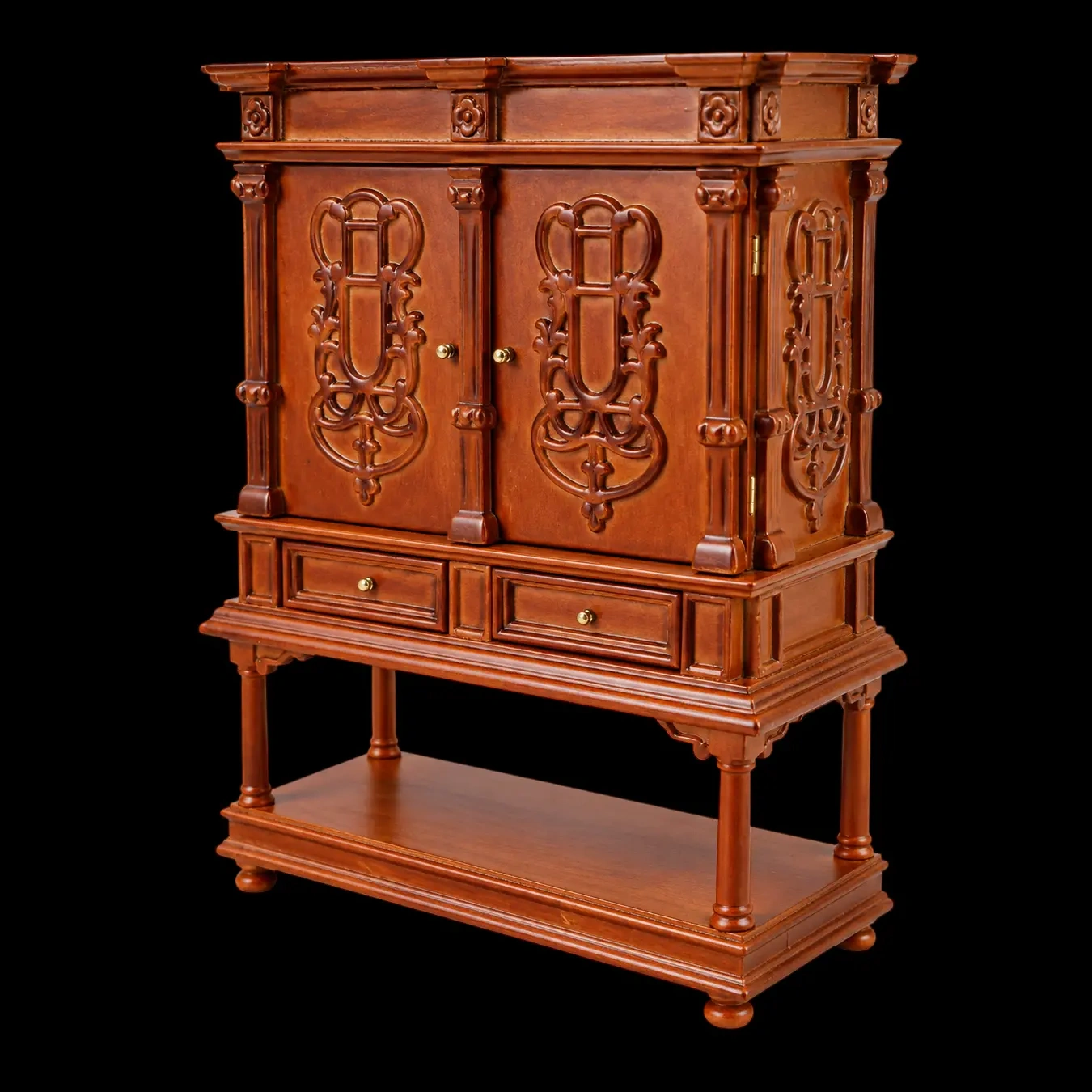 Cabinet de curiosités miniature en bois vue de côté 1/12e